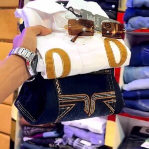 Men’s White Printed Shirt with Denim Jeans Combo | Premium Casual & Party Wear Outfit
